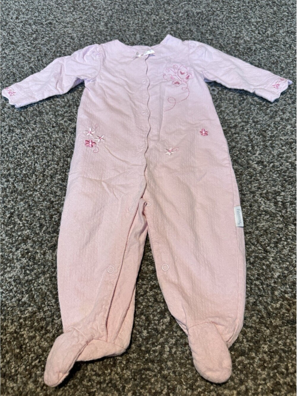 Vitamins Baby Pink Footed Sleeper Floral Butterfly Embroidered 3-6 Months Cotton